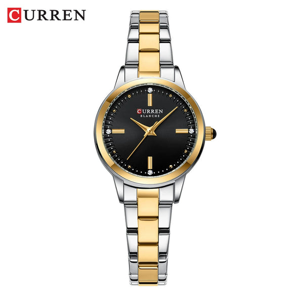 Women's Leisure Quartz Watch With Alloy Case Stainless Steel Band And Round Dial Set With Rhinestones