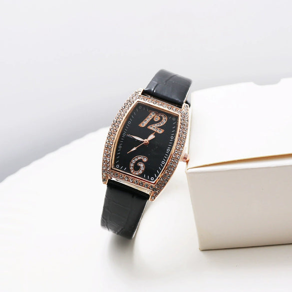 Women's Leisure Quartz Watch With Alloy Case Stainless Steel Strap And Wine Barrel Shape Dial