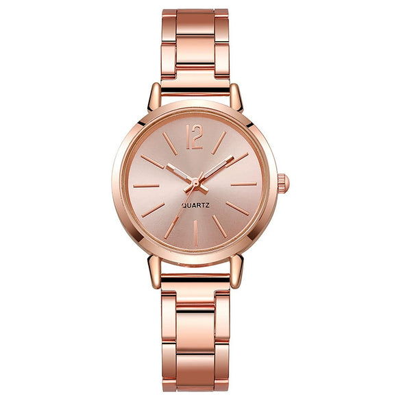 Women's Leisure Quartz Watch With Alloy Strap And Rose Gold Buckle