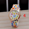 Women's Leisure Quartz Watch With Color Flowered Silicone Band Zinc Alloy Case Stainless Steel Horseshoe Buckle And Round Dial
