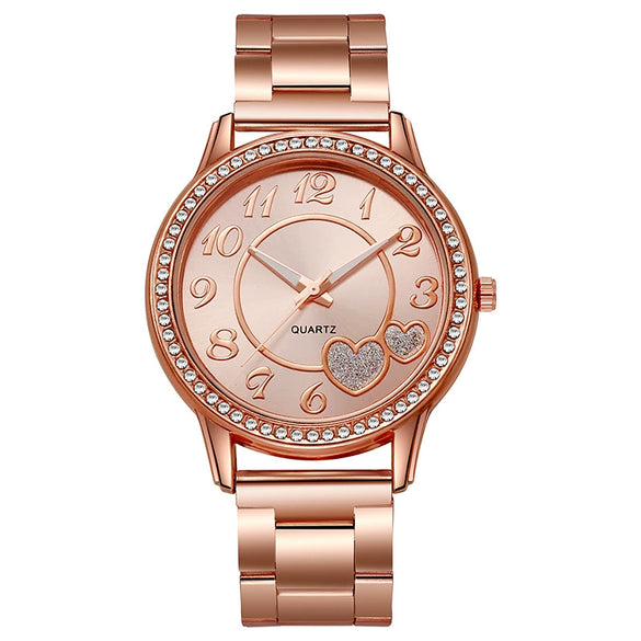 Women's Leisure Quartz Watch With Diamond Alloy Case And Steel Belt Round Dial