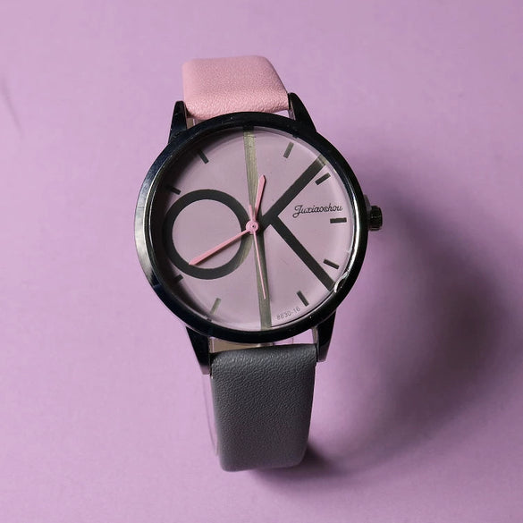 Women's Leisure Round Quartz Watch With Metal Case Pu Strap And Mineral Strengthened Glass Mirror