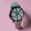 Women's Leisure Round Quartz Watch With Metal Case Pu Strap And Mineral Strengthened Glass Mirror
