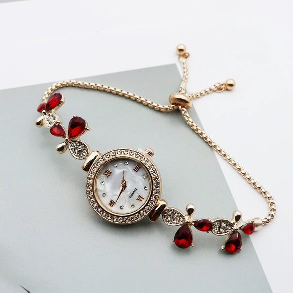 Women's Leisure Style Round Alloy And Stainless Steel Butterfly Fashion Quartz Watch