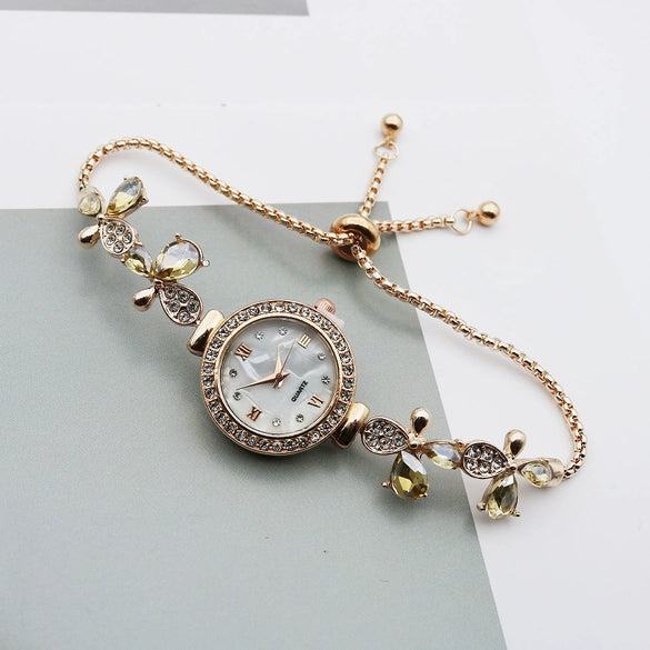 Women's Leisure Style Round Alloy And Stainless Steel Butterfly Fashion Quartz Watch
