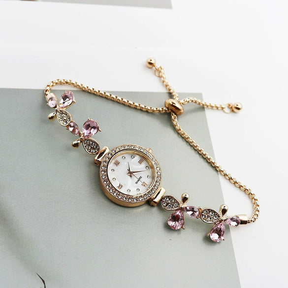 Women's Leisure Style Round Alloy And Stainless Steel Butterfly Fashion Quartz Watch