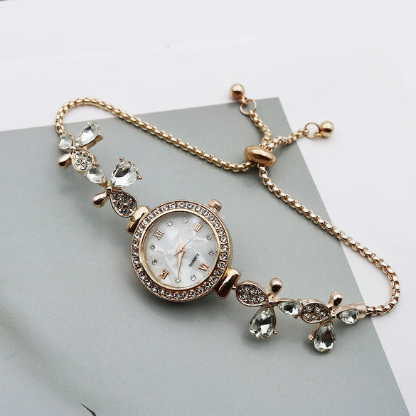 Women's Leisure Style Round Alloy And Stainless Steel Butterfly Fashion Quartz Watch