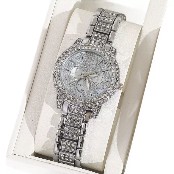 Women's Leisure Style Round Dial Alloy And Stainless Steel Watch With Full Diamond Highface Value