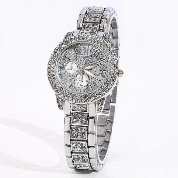 Women's Leisure Style Round Dial Alloy And Stainless Steel Watch With Full Diamond Highface Value