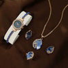 Women's Leisure Style Round Diamondencrusted Quartz Bracelet Watch And Jewelry Set With Alloy And Stainless Steel Materials