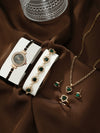 Women's Leisure Style Round Diamondencrusted Quartz Bracelet Watch And Jewelry Set With Alloy And Stainless Steel Materials