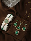 Women's Leisure Style Round Diamondencrusted Quartz Bracelet Watch And Jewelry Set With Alloy And Stainless Steel Materials