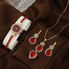 Women's Leisure Style Round Diamondencrusted Quartz Bracelet Watch And Jewelry Set With Alloy And Stainless Steel Materials