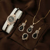 Women's Leisure Style Round Diamondencrusted Quartz Bracelet Watch And Jewelry Set With Alloy And Stainless Steel Materials