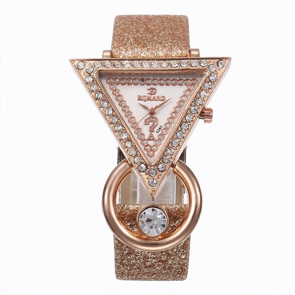 Women's Leisure Triangle Rhine Stone Inlay Frosted Strap Alloy Watch