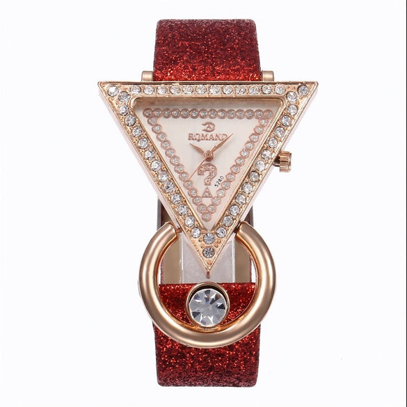Women's Leisure Triangle Rhine Stone Inlay Frosted Strap Alloy Watch