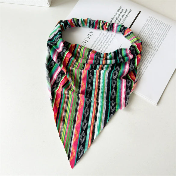 Women's Lengthened Cotton Fabric Geometric Triangle Turban Headscarf Hair Accessories
