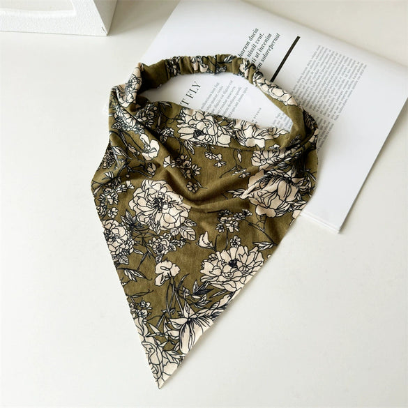 Women's Lengthened Cotton Fabric Geometric Triangle Turban Headscarf Hair Accessories