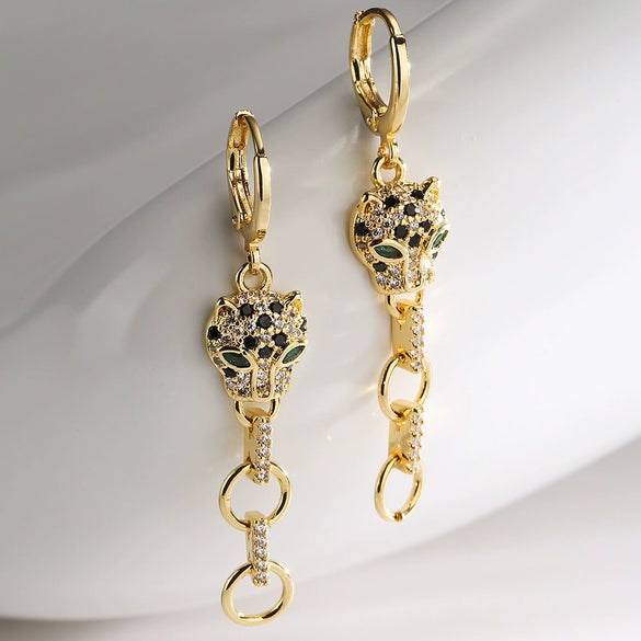 Women's Leopard Pendant Earrings Copper Plated 18K Gold Geometric Style Animal Pattern