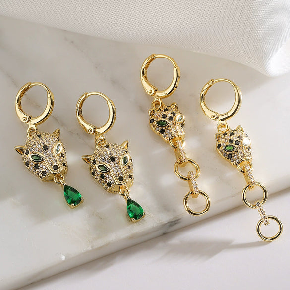 Women's Leopard Pendant Earrings Copper Plated 18K Gold Geometric Style Animal Pattern