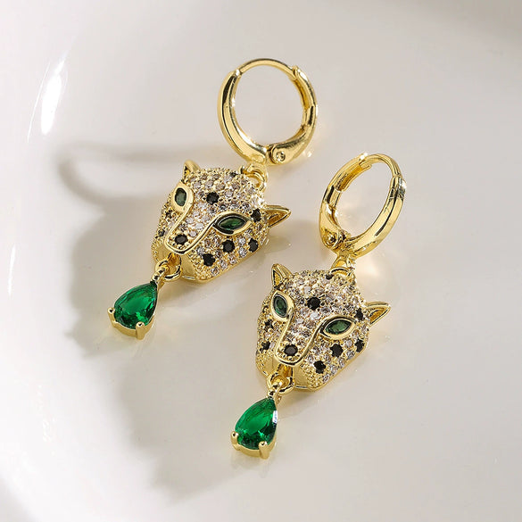 Women's Leopard Pendant Earrings Copper Plated 18K Gold Geometric Style Animal Pattern