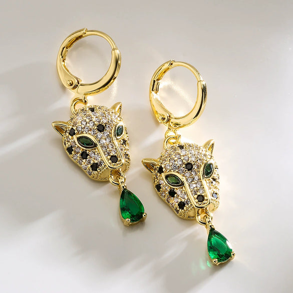 Women's Leopard Pendant Earrings Copper Plated 18K Gold Geometric Style Animal Pattern