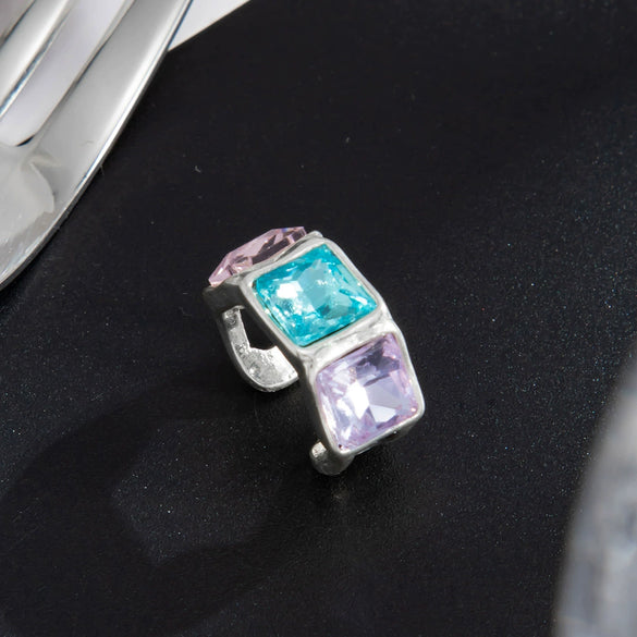 Women's Light Luxury Alloy Cshaped Ear Cuffs With Rhinestone Embellishment Geometric Nonpiercing Ear Clips