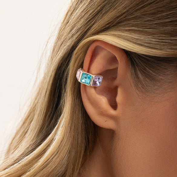 Women's Light Luxury Alloy Cshaped Ear Cuffs With Rhinestone Embellishment Geometric Nonpiercing Ear Clips