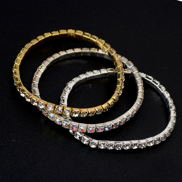 Women's Light Luxury Alloy Geometric Diamond Style Stretch Bracelet Fashion Bangle