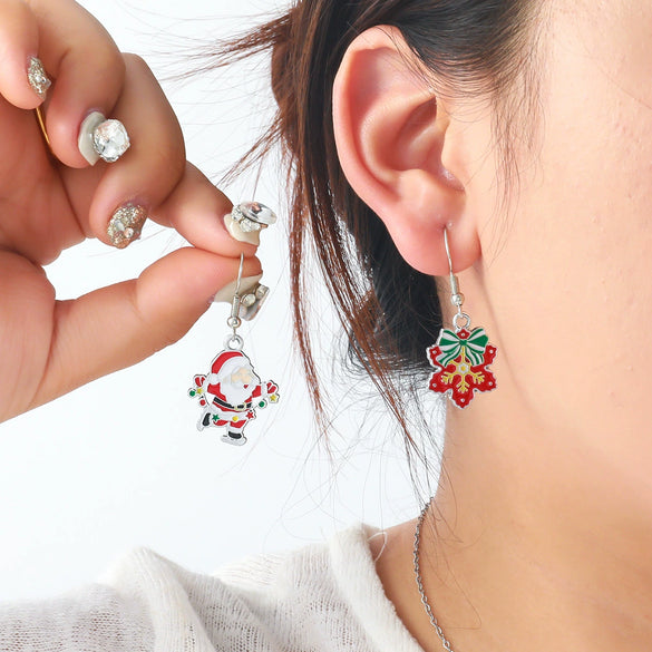 Women's Light Luxury Alloy Geometric Dripping Oil Snowflake Moon Bow Earrings