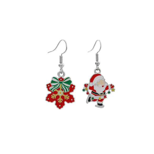 Women's Light Luxury Alloy Geometric Dripping Oil Snowflake Moon Bow Earrings