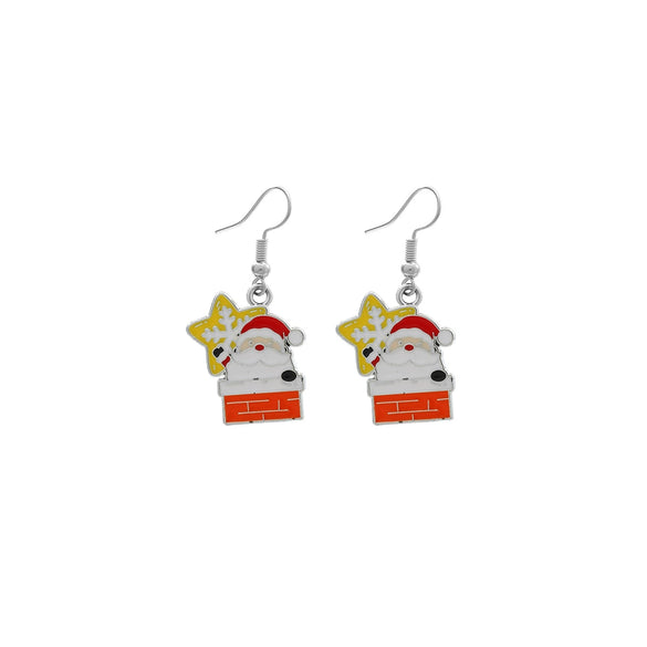 Women's Light Luxury Alloy Geometric Dripping Oil Snowflake Moon Bow Earrings