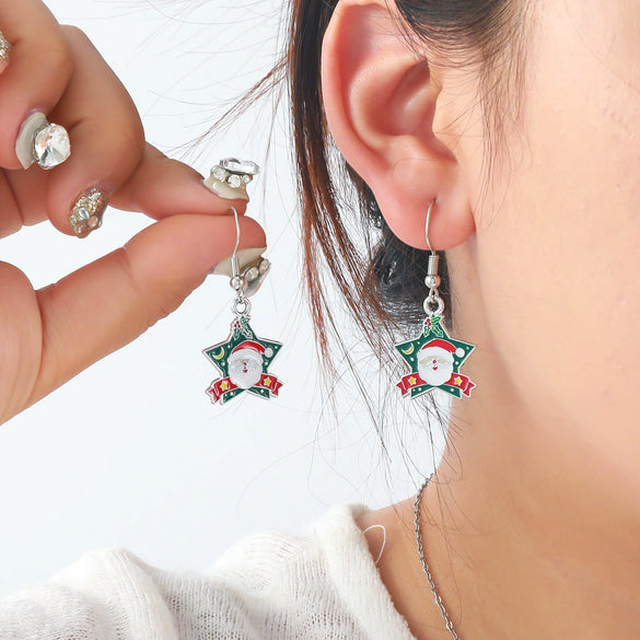 Women's Light Luxury Alloy Geometric Dripping Oil Snowflake Moon Bow Earrings