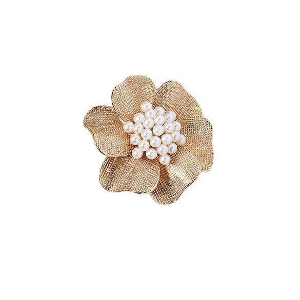 Women's Light Luxury Alloy Pearl Inlaid Flower Open Ring Retro Exaggerated Fashion Index Finger Ring