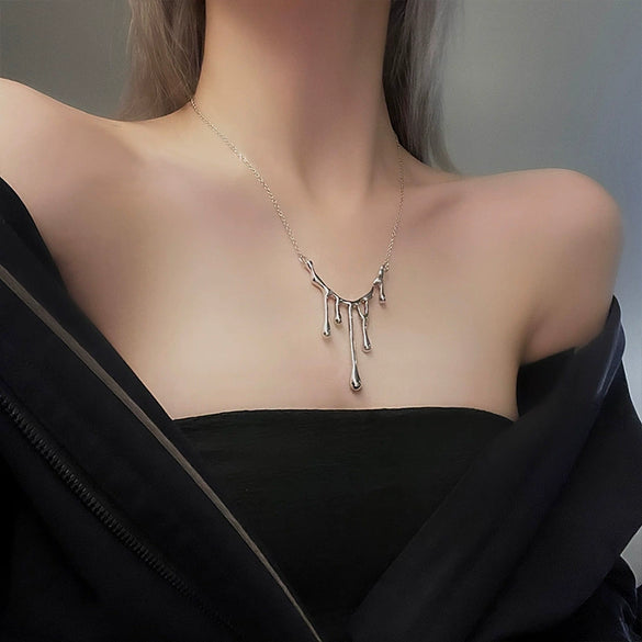 Women's Light Luxury Alloy Water Drop Lava Pendant Necklace Electroplated Clavicle Chain With Trendy Minimalist Sweater Chain Style
