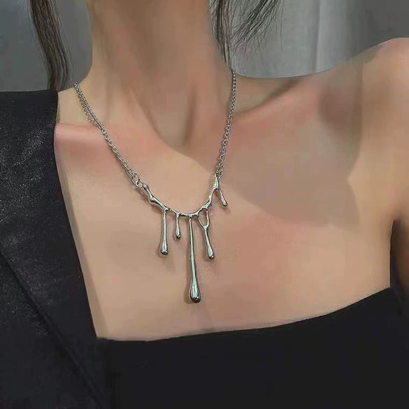Women's Light Luxury Alloy Water Drop Lava Pendant Necklace Electroplated Clavicle Chain With Trendy Minimalist Sweater Chain Style