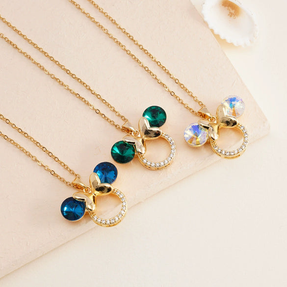 Women's Light Luxury Animal Zodiac Mixed Gemstone Inlay Copper O Chain Necklace With Electroplating