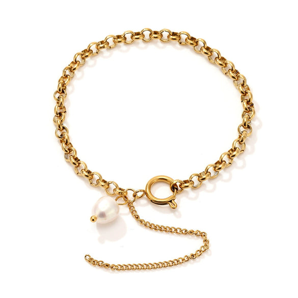 Women's Light Luxury Baroque Geometric Freshwater Pearl 316L Stainless Steel 18K Gold Plated Bracelet Jewelry