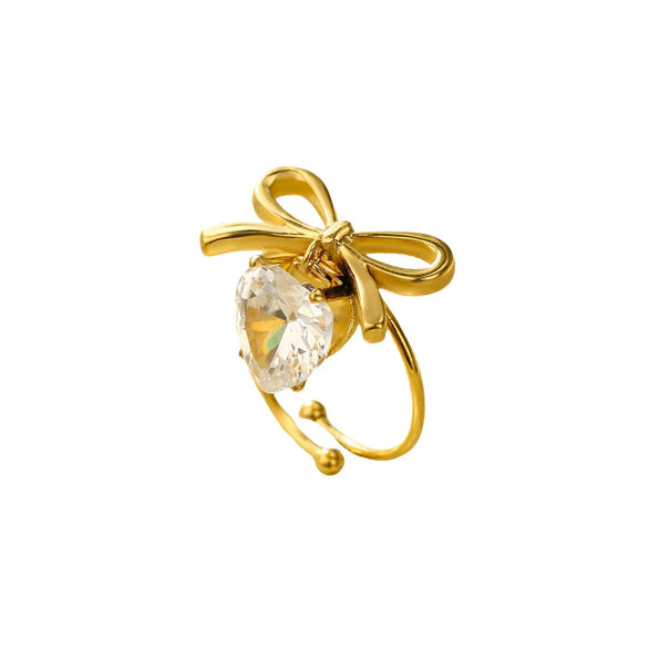Women's Light Luxury Bow Ring Stainless Steel Jewelry With Electroplating