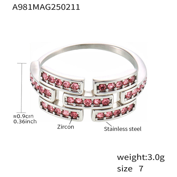 Women's Light Luxury Cold Style Geometric Zircon Ring Titanium Steel 18K Real Gold Electroplated