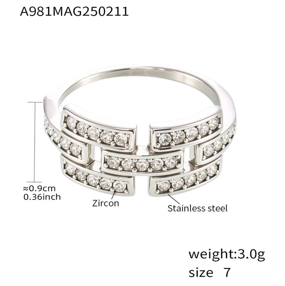Women's Light Luxury Cold Style Geometric Zircon Ring Titanium Steel 18K Real Gold Electroplated