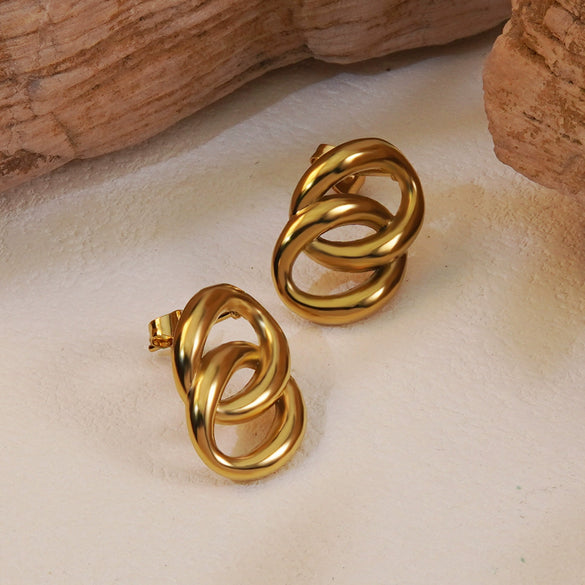 Women's Light Luxury Commuter Geometric Round Titanium Steel Earrings Vacuum Electroplated 18K Gold