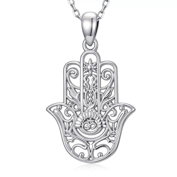 Women's Light Luxury Copper Devil Eye Palm Pendant Necklace Geometric Electroplated Simple Fashion Jewelry
