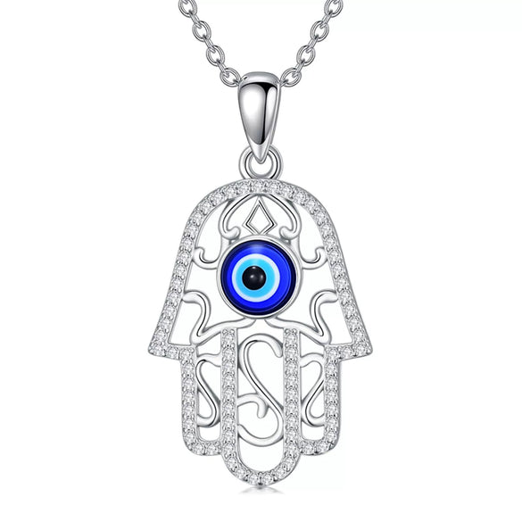 Women's Light Luxury Copper Devil Eye Palm Pendant Necklace Geometric Electroplated Simple Fashion Jewelry