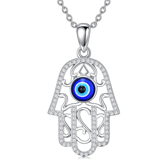 Women's Light Luxury Copper Devil Eye Palm Pendant Necklace Geometric Electroplated Simple Fashion Jewelry