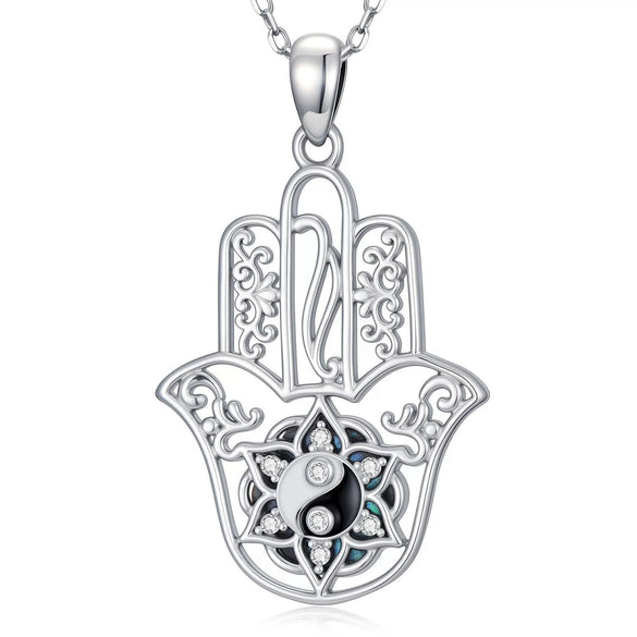 Women's Light Luxury Copper Devil Eye Palm Pendant Necklace Geometric Electroplated Simple Fashion Jewelry