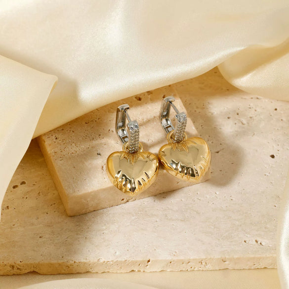 Women's Light Luxury Copper Earrings With Heart And Geometric Patterns And Electroplating Treatment