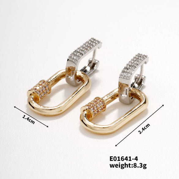 Women's Light Luxury Copper Earrings With Heart And Geometric Patterns And Electroplating Treatment
