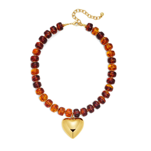 Women's Light Luxury Copper Electroplated Colorful Beaded Heart Pendant Necklace With Geometric Clavicle Chain