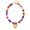 Women's Light Luxury Copper Electroplated Colorful Beaded Heart Pendant Necklace With Geometric Clavicle Chain